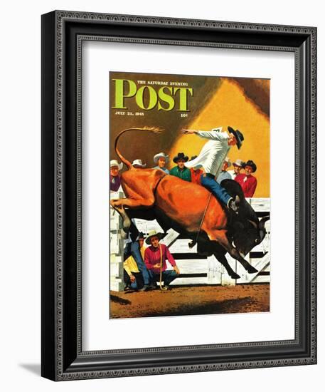 "Bull Riding," Saturday Evening Post Cover, July 21, 1945-Fred Ludekens-Framed Giclee Print