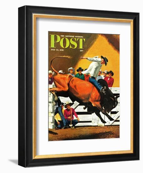 "Bull Riding," Saturday Evening Post Cover, July 21, 1945-Fred Ludekens-Framed Giclee Print