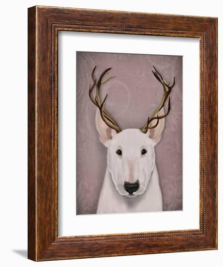 Bull Terrier and Antlers-Fab Funky-Framed Art Print