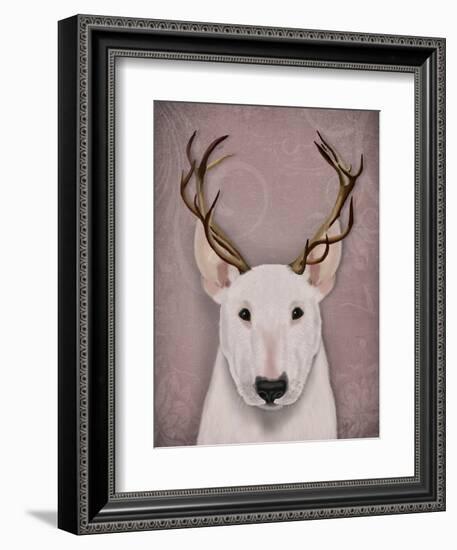 Bull Terrier and Antlers-Fab Funky-Framed Art Print