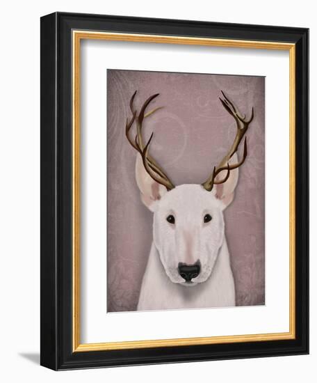Bull Terrier and Antlers-Fab Funky-Framed Art Print
