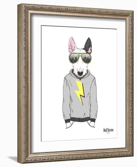 Bull Terrier in City Style-Olga Angellos-Framed Art Print