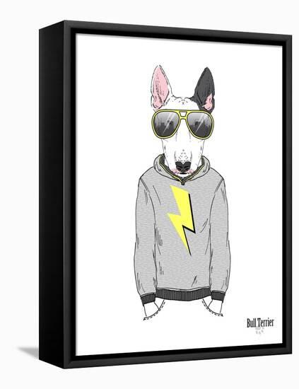 Bull Terrier in City Style-Olga Angellos-Framed Stretched Canvas