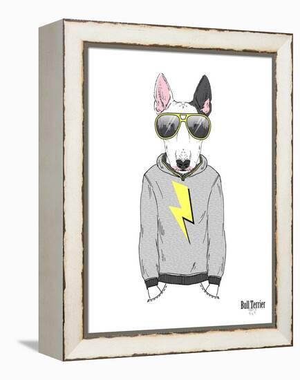 Bull Terrier in City Style-Olga Angellos-Framed Stretched Canvas