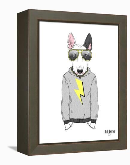 Bull Terrier in City Style-Olga Angellos-Framed Stretched Canvas