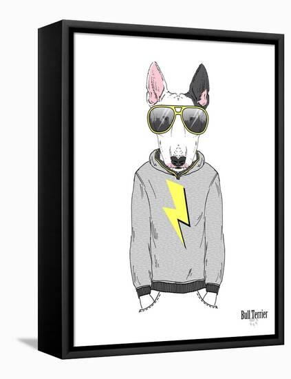 Bull Terrier in City Style-Olga Angellos-Framed Stretched Canvas