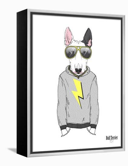 Bull Terrier in City Style-Olga Angellos-Framed Stretched Canvas