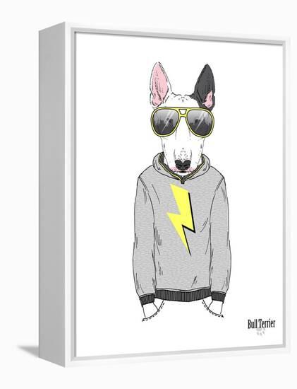Bull Terrier in City Style-Olga Angellos-Framed Stretched Canvas
