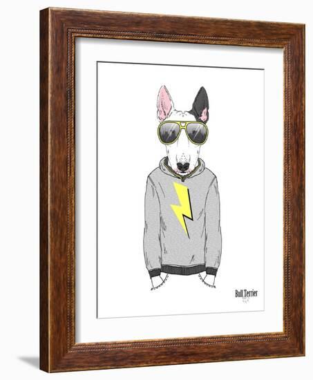 Bull Terrier in City Style-Olga Angellos-Framed Art Print