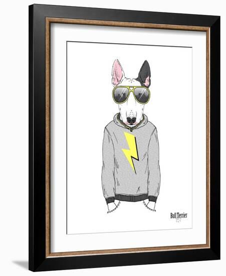 Bull Terrier in City Style-Olga Angellos-Framed Art Print