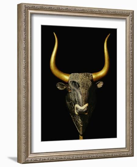 Bull with Horns of Gilded Wood, Black Steatite Rhyton (1700-1400 BCE), Minoan-null-Framed Giclee Print