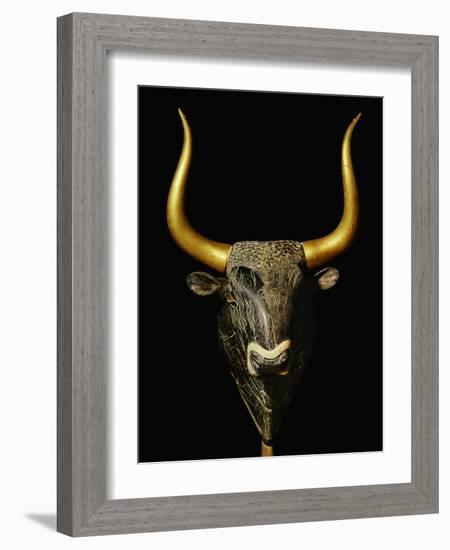 Bull with Horns of Gilded Wood, Black Steatite Rhyton (1700-1400 BCE), Minoan-null-Framed Giclee Print