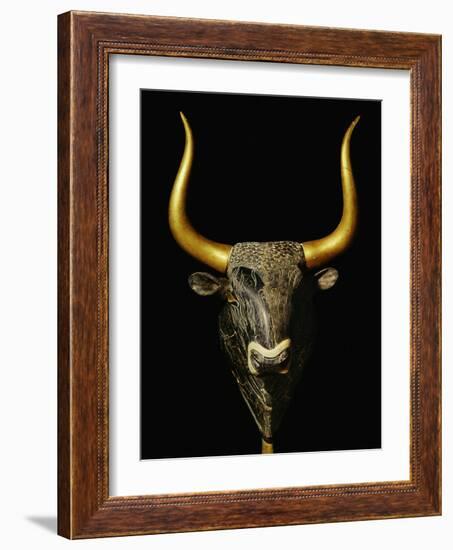 Bull with Horns of Gilded Wood, Black Steatite Rhyton (1700-1400 BCE), Minoan-null-Framed Giclee Print