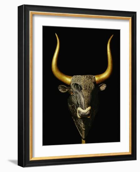 Bull with Horns of Gilded Wood, Black Steatite Rhyton (1700-1400 BCE), Minoan-null-Framed Giclee Print