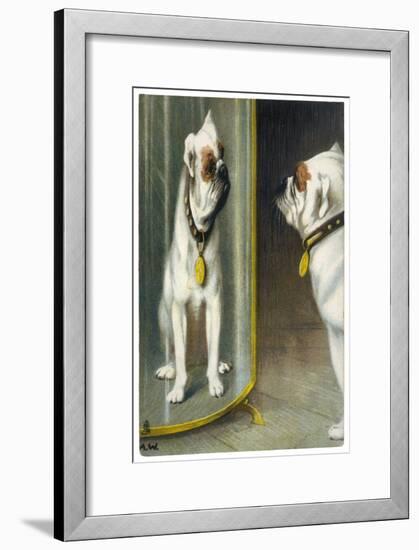 Bulldog Admires Its Reflection in a Distorting Mirror-null-Framed Art Print