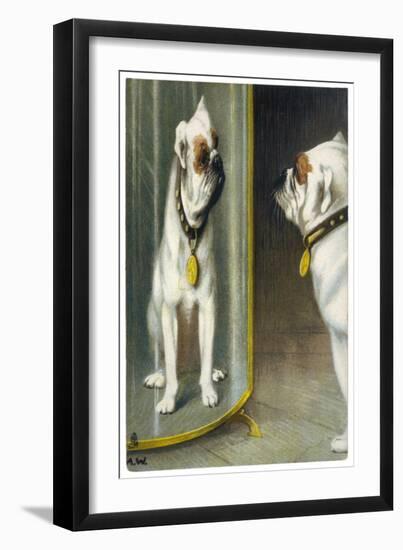 Bulldog Admires Its Reflection in a Distorting Mirror-null-Framed Art Print