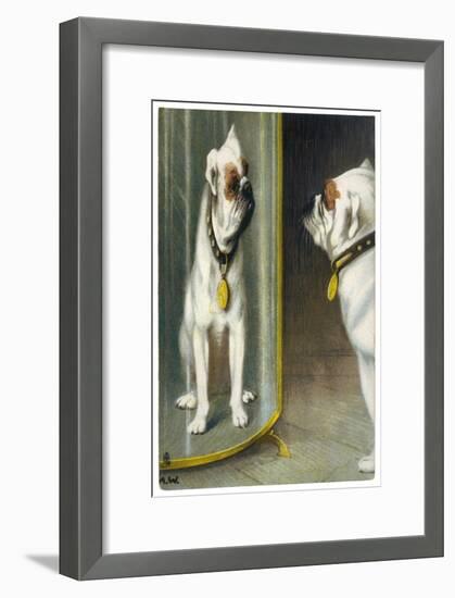 Bulldog Admires Its Reflection in a Distorting Mirror-null-Framed Art Print