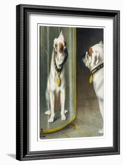 Bulldog Admires Its Reflection in a Distorting Mirror-null-Framed Art Print