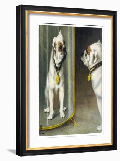 Bulldog Admires Its Reflection in a Distorting Mirror-null-Framed Art Print