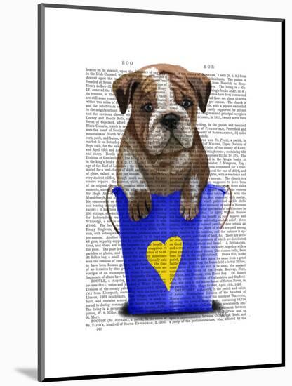 Bulldog Bucket of Love Blue-Fab Funky-Mounted Art Print