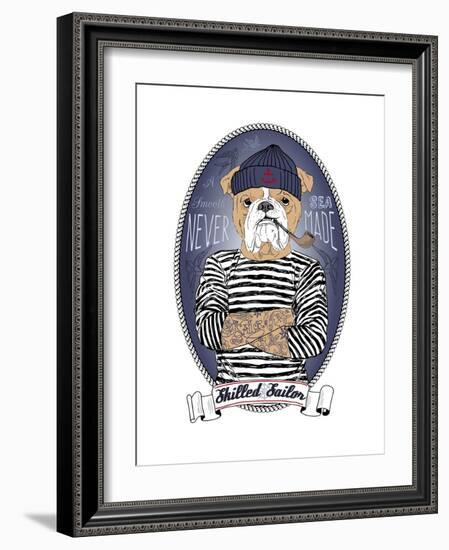 Bulldog Sailor with Tattoo-Olga Angellos-Framed Art Print