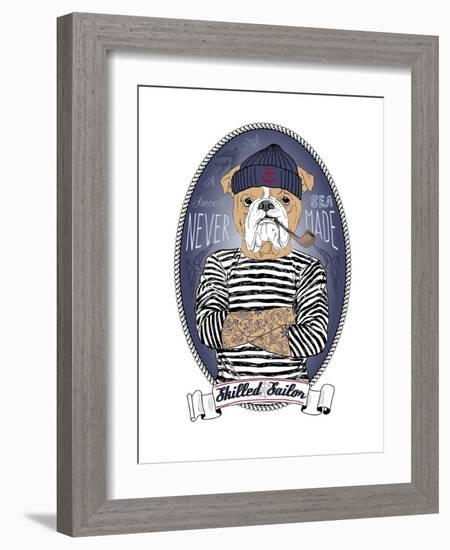 Bulldog Sailor with Tattoo-Olga Angellos-Framed Art Print