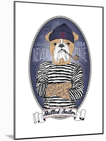 Bulldog Sailor with Tattoo-Olga Angellos-Mounted Art Print