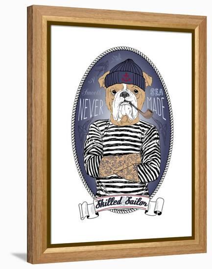 Bulldog Sailor with Tattoo-Olga Angellos-Framed Stretched Canvas