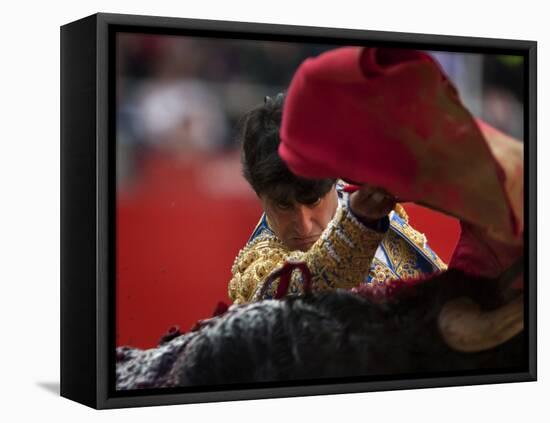 Bullfighte Performs During a Bullfight at the Monumental Bullring in Barcelona-null-Framed Premier Image Canvas