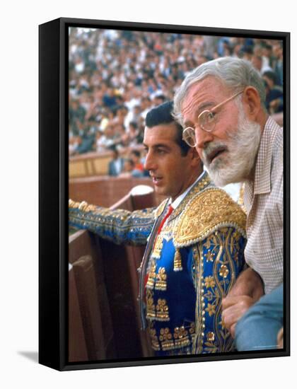 Bullfighter Antonio Ordonez in Bull Ring at El Escorial with Novelist Ernest Hemingway-Loomis Dean-Framed Premier Image Canvas