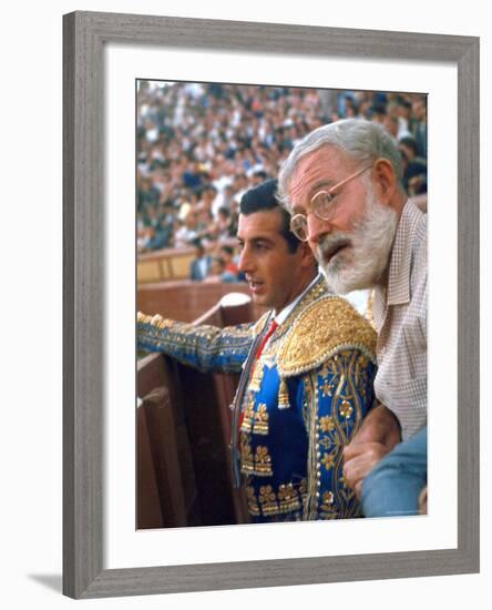 Bullfighter Antonio Ordonez in Bull Ring at El Escorial with Novelist Ernest Hemingway-Loomis Dean-Framed Premium Photographic Print