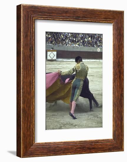 Bullfighter Manuel Benitez, Known as "El Cordobes," Sweeping His Cape Aside the Charging Bull-Loomis Dean-Framed Photographic Print