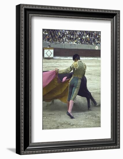 Bullfighter Manuel Benitez, Known as "El Cordobes," Sweeping His Cape Aside the Charging Bull-Loomis Dean-Framed Photographic Print