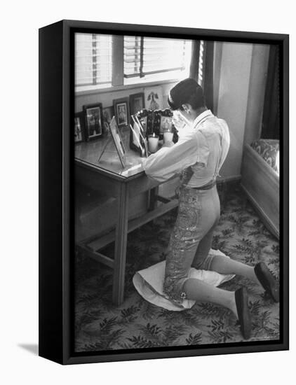 Bullfighter Rafael Rodrigues Saying a Prayer Before His Fight-Joe Scherschel-Framed Premier Image Canvas