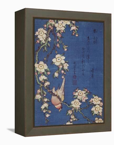 Bullfinch and weeping cherry-tree, pub. c.1834-Katsushika Hokusai-Framed Premier Image Canvas