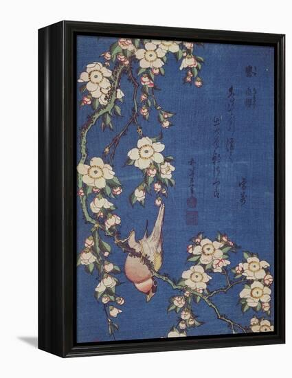 Bullfinch and weeping cherry-tree, pub. c.1834-Katsushika Hokusai-Framed Premier Image Canvas