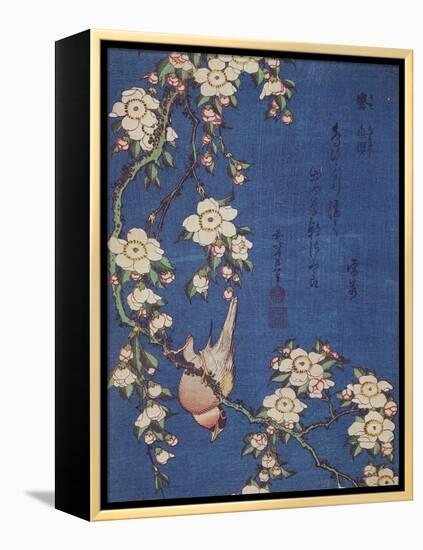 Bullfinch and weeping cherry-tree, pub. c.1834-Katsushika Hokusai-Framed Premier Image Canvas