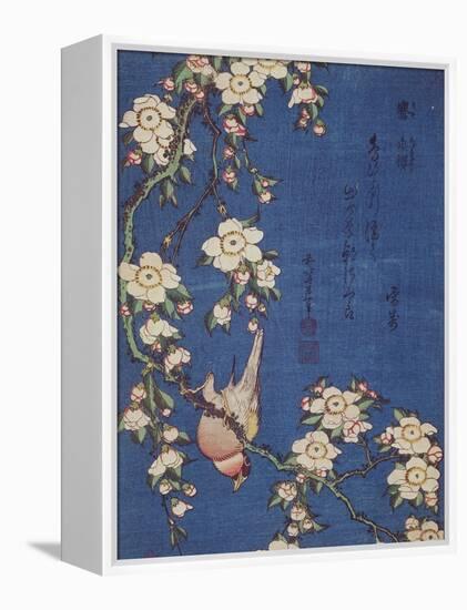 Bullfinch and weeping cherry-tree, pub. c.1834-Katsushika Hokusai-Framed Premier Image Canvas