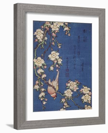 Bullfinch and weeping cherry-tree, pub. c.1834-Katsushika Hokusai-Framed Giclee Print