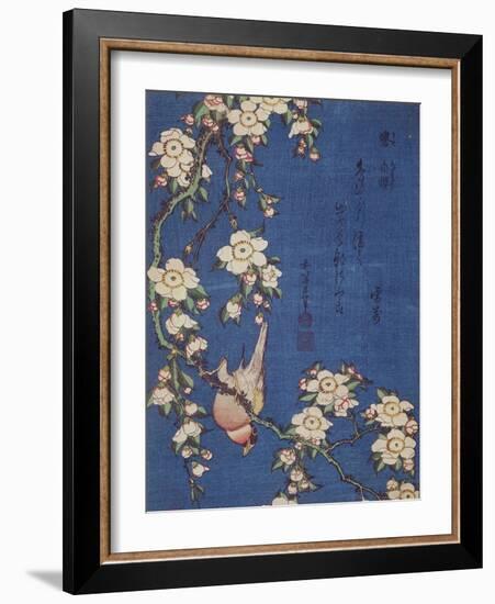 Bullfinch and weeping cherry-tree, pub. c.1834-Katsushika Hokusai-Framed Giclee Print