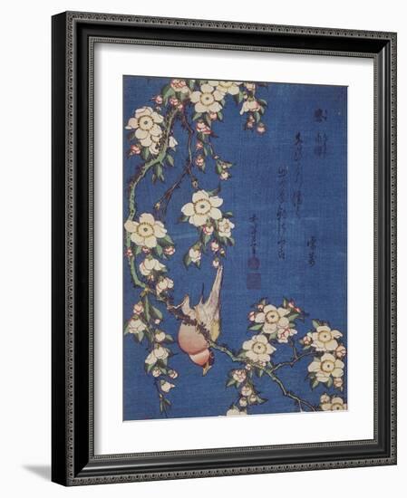 Bullfinch and weeping cherry-tree, pub. c.1834-Katsushika Hokusai-Framed Giclee Print