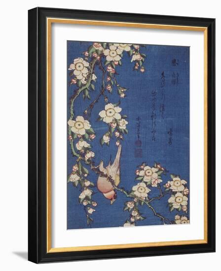 Bullfinch and weeping cherry-tree, pub. c.1834-Katsushika Hokusai-Framed Giclee Print