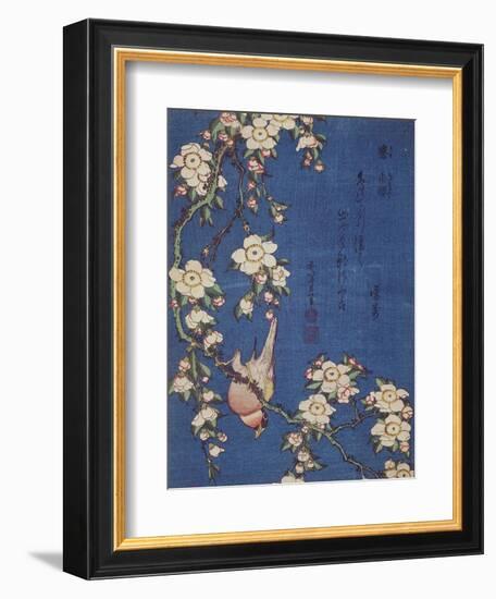 Bullfinch and weeping cherry-tree, pub. c.1834-Katsushika Hokusai-Framed Premium Giclee Print