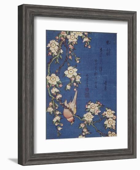 Bullfinch and weeping cherry-tree, pub. c.1834-Katsushika Hokusai-Framed Giclee Print