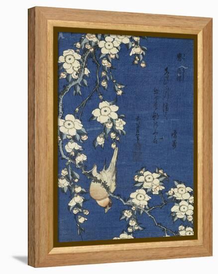 Bullfinch and Weeping Cherry (Uso, shidarezakura), from an untitled series of flowers and birds-Katsushika Hokusai-Framed Premier Image Canvas