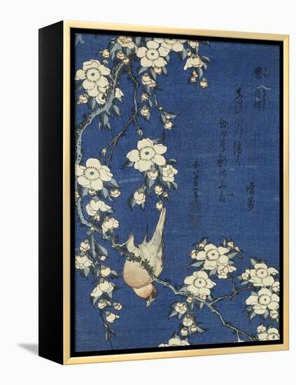 Bullfinch and Weeping Cherry (Uso, shidarezakura), from an untitled series of flowers and birds-Katsushika Hokusai-Framed Premier Image Canvas