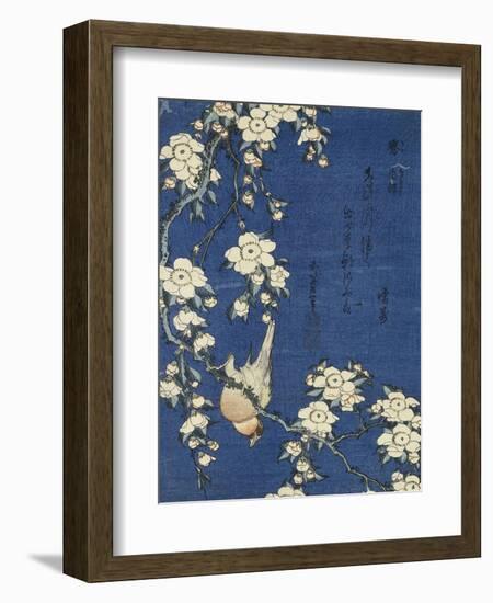 Bullfinch and Weeping Cherry (Uso, shidarezakura), from an untitled series of flowers and birds-Katsushika Hokusai-Framed Giclee Print