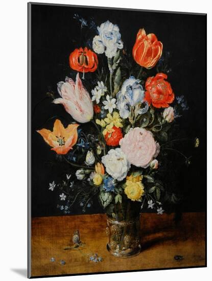 Bunch of Flowers in a Glass Beaker, after 1608, by Jan Brueghel the Elder (1568-1625).-Jan the Elder Brueghel-Mounted Giclee Print