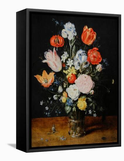 Bunch of Flowers in a Glass Beaker, after 1608, by Jan Brueghel the Elder (1568-1625).-Jan the Elder Brueghel-Framed Premier Image Canvas