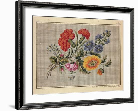 Bunch of Roses, Carnations, Marigolds and Forget-Me-Not Embroidery Design-null-Framed Giclee Print